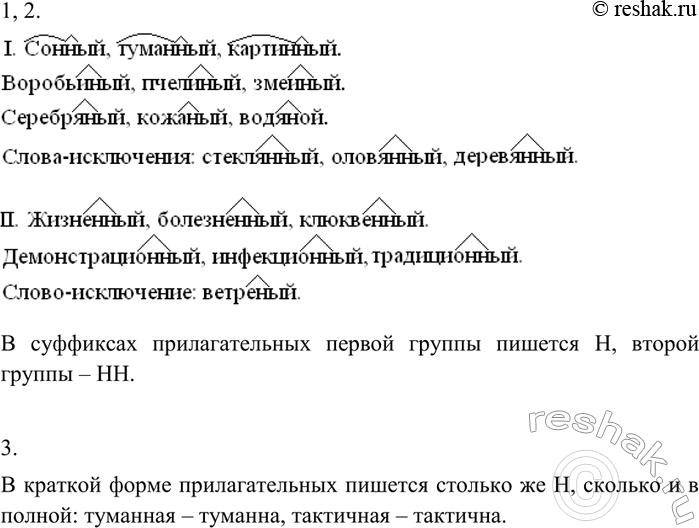 Изображение 13 Изучите запись и сделайте вывод, почему прилагательные разделены на две группы. В каких из них суффиксы имеют одну букву н,ав каких — две?Имя прилагательное:I....